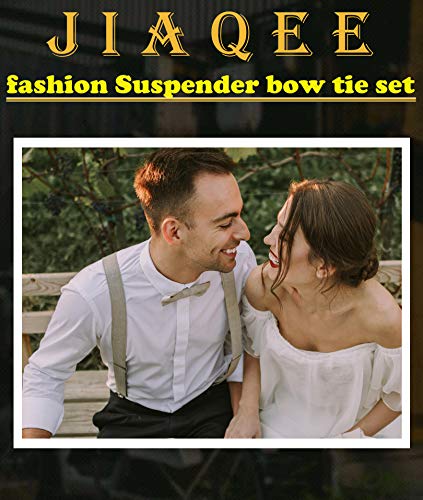 Jiaqee Suspenders Bowtie Set X-Back Suspender For Men With Bow Tie Elastic 1" Wide Band (001-Dgrey) #TOP6