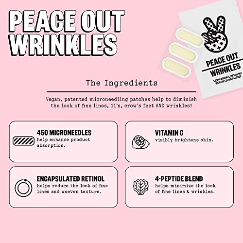 Peace Out Skincare Wrinkles. Dissolving Hyaluronic Acid Microneedling Patches With Retinol, Peptides And Vitamin C To Smooth Fine Lines And Wrinkles (6 Patches) #TOP3
