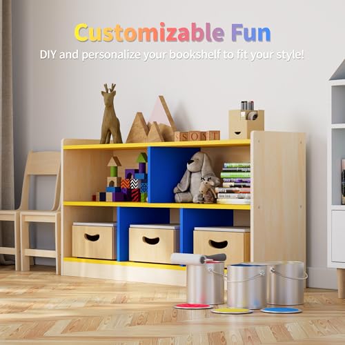 Puecrof Montessori - Estantería de madera contrachapada de abedul, 5 compartimentos con 2 estantes, organizador para habitación de niños, aulas, guarderías y preescolares - imagen 7