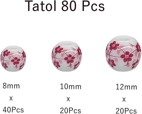 Miniatura 2 de Cuentas redondas de porcelana de cerámica para fabricación de joyas, tamaños surtidos de 0.315 in, 0.394 in, 0.472 in, total de 80 cuentas