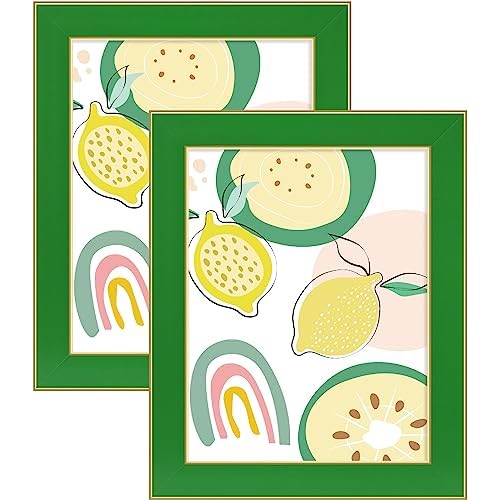 VIOLABBEY 8x10 Picture Frame Green Set of 2, 8 x 10 Picture/Photo Frame for Wall Mounted or Tabletop Display, Real Glass, Modern Style Green 8x10