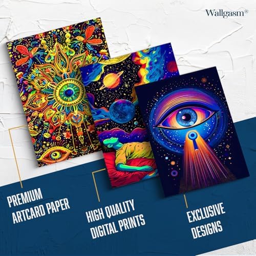 Image of Wallgasm Paper Psychedelic Trippy Poster Set-Set Of 54, 4 X 6 Inches Posters For Wall|Aesthetic Room Decor Item|Posters For Bedroom, Living Room Decor|Collage Kit