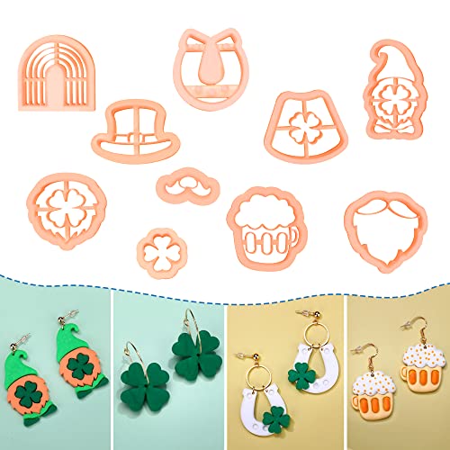Puocaon St. Patrick's Hat Clay Cutters - Polymer Clay Cutters for Earrings Making, Lucky Horseshoe & Clover Set
