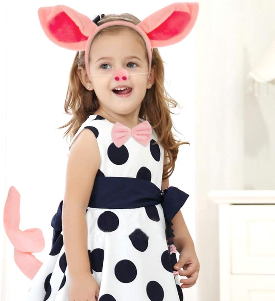 JIALWEN Pig Costume Set Pig Ears Headband Nose and Tail Bowtie Party Cosplay Halloween Accessories - Image 5