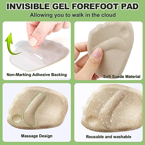 Image of Metatarsal Pads for Women,Anti Sliding Foot Pads for Open ToeShoe,Forefoot Pads for Women,Ball of FooCushions,Reduce Foot Pain,Reusable Heel Pads Inserts for Too Biy Shoe,3-Pair(3Beige)