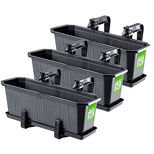 KADAX Lot de 3 jardinières, jardinières pour Balcon en Plastique pour Fleurs et Herbes - Pot de Balcon résistant - 3 x 40 cm, Anthracite