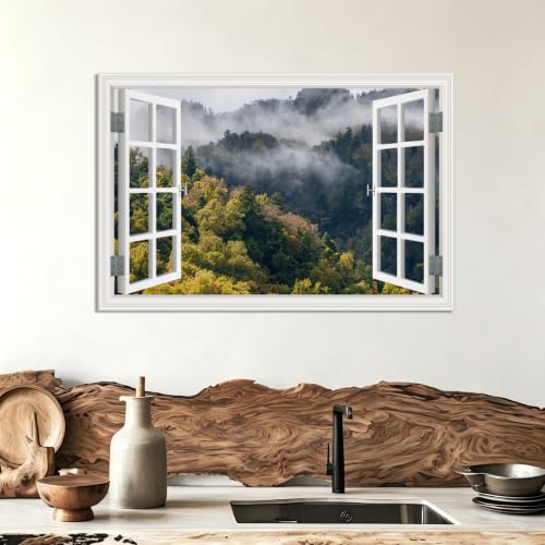 Cuadro lienzo efecto ventana de montañas para una decoración moderna del salón 3