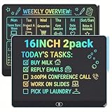 16 Inch LCD Writing Tablet 2 Pack, Large Electronic Notepad for Adults, Reusable Digital Memo Board for Office Desk and Meetings, Erasable Paper Tablet, Battery Operated（Blue & Black