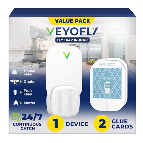 VEYOFLY Fruit Fly Traps for Indoors (1 Device + 2 Refills) Gnat Trap Indoor Plug in Bug Traps Flying Insect Trap Gnat Traps for House Indoor Fly Trap Indoor for Home Bug Light Gnats Catcher