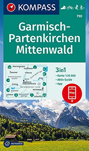 Garmisch-Partenkirchen / Mittenwald + Aktiv Guide: 3in1 Wanderkarte mit Aktiv Guide inklusive Karte zur offline Verwendung in der KOMPASS-App. Fahrradfahren. Skitouren. Langlaufen.