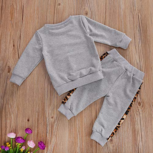 Toddler Baby Girl Leopard Love Pullover Hoodie Sweatshirts+Long Pants Trousers 2Pcs Outfits Set Kids Fall Winter Clothes (Gray, 4T-5T) #TOP1