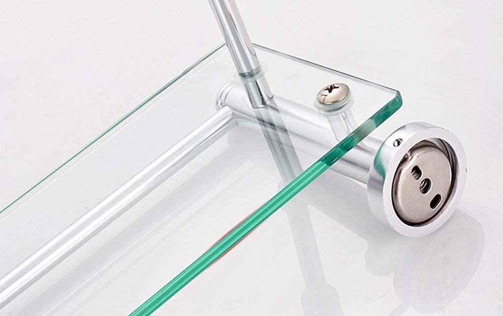 Estante de Vidrio Templado Doble Palanca Individual Estante de baño con Barra de Toalla y riel montado en la Pared de Aluminio (Size : 48 * 12 * 44CM)
