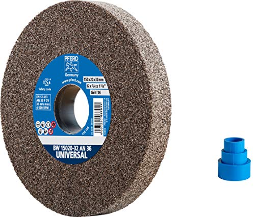 PFERD Schuurblokschijf, 150x20x32, uitvoering universeel, korrelgrootte 36, normaal korund, 39009708 - universele slijpschijf met geïntegreerde reduceerhulzen (25/20/16 mm).
