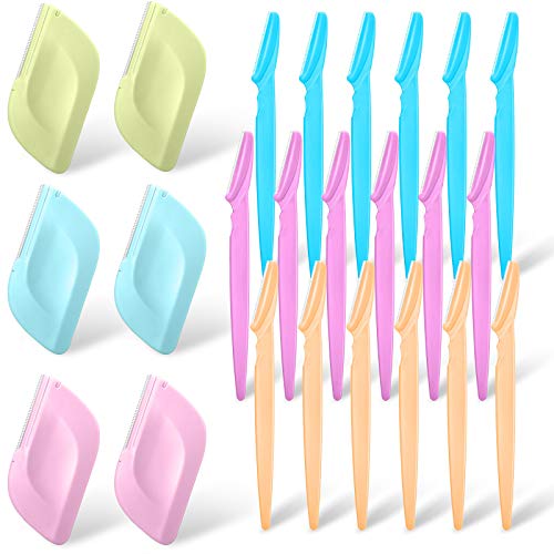 24 Pieces Eyebrow Razors Set Leaf-shape Facial Razor Multipurpose Face Razor Portable Eyebrow Shaper with Cover for Woman and Men
