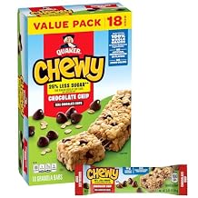 Quaker Chewy Granola Bars, Reduced Sugar Chocolate Chip, 18 Pack