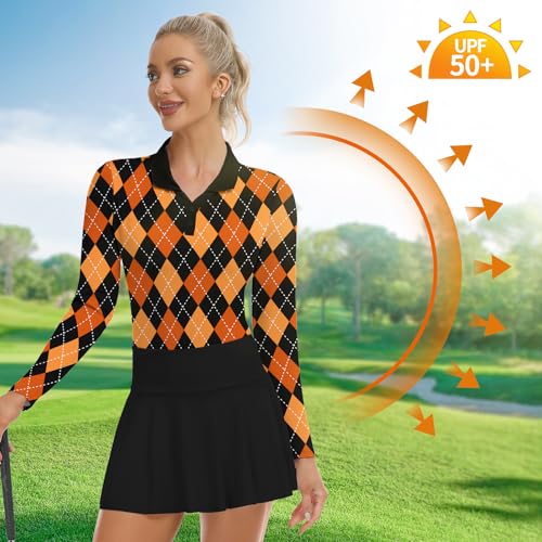 Image of Soneven Womens Golf Shirts Moisture Wicking V Neck Long Sleeve Polo Shirts Collared Tops