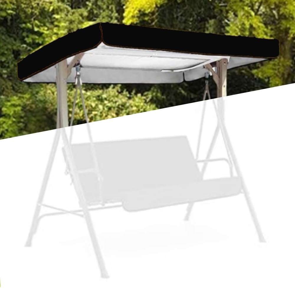Tetto di Ricambio per Dondolo Hollywood, Copertura per Dondolo da Giardino 195x125cm 3 Posti Impermeabile Baldacchino di Ricambio per Altalena(Black,164x114cm/64.6x44.88in)