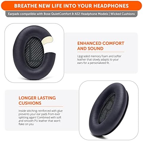 WC Wicked Cushions Upgraded Replacement Ear Pads for Bose QC35 & QC35ii (QuietComfort 35) Headphones & More - Softer Leather, Luxurious Memory Foam, Added Thickness, Extra Durability | Black - Thumbnail 3