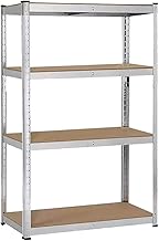 shine planet 5 Tier Garage Shelves Metal Storage Shelving Heavy Duty Shed Storage Racking Unit Adjustable Boltless for Warehouse Workshop Office (Silver, 4 Tier(90x45x180cm))