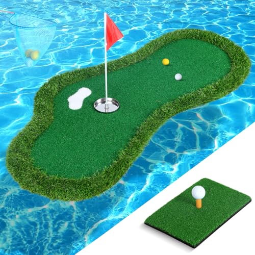 Floating Golf Green for Pool Floating Putting Green for Pool Lake with Ball Retriever & Anti-Drift Ropes Golf Chipping Mat Set for Golfers to Compete and Improve Their Skills in Outdoor