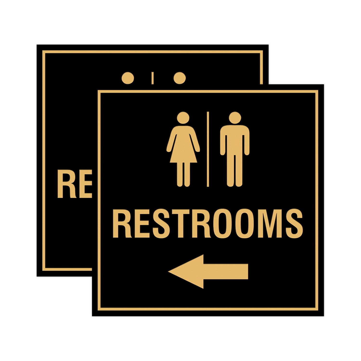 Signs ByLITA Square Restrooms left arrow Sign with Adhesive Tape (Black Gold) - Large (2 Pack)