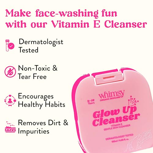 Image of Whimsy Beauty Vitamin E Face & Body Cleanser for Kids & Preteens | Gentle Daily Wash with Aloe Vera, Blood Orange & Niacinamide | 4-16 Years | Organic, Sulfate & Paraben Free | Dermatologist Tested | 180 ml