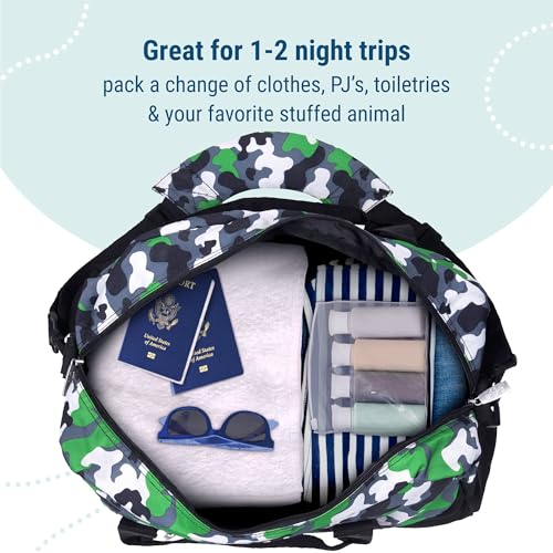 Image of Wildkin Kids Overnighter Duffel Bag - Carry-On Size, Ideal for School & Sleepovers - Green Camo