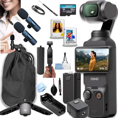 Image of DJI Osmo Pocket 3, Vlogging Camera, 4K /120fps Vlog Camera, 3-Axis Stabilization, Face /Object Tracking, + 64GB Memory, 2pc Mic, Battery, Hand Grip Software + More (Podcast Vlogging Bundle)