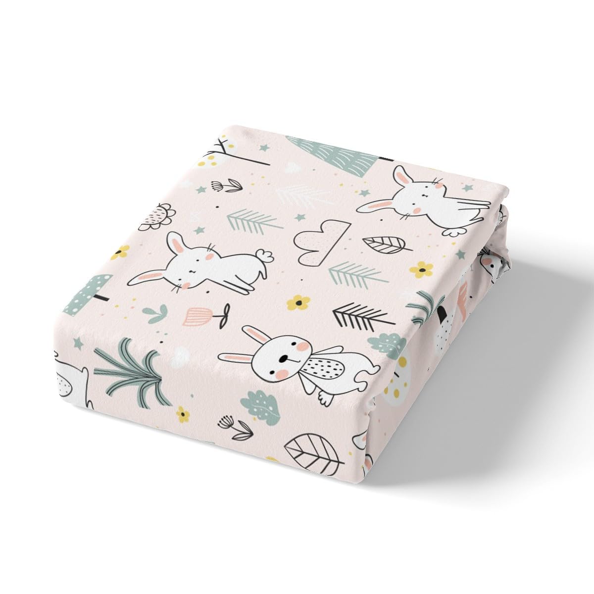 Homemissing Cute Rabbit Bedding Set Cartoon Bunny Duvet Cover Kawaii Animal Single Comforter Cover for Kids Boys Girls Botanical Plant Bedspread Cover Lightweight Bedclothes - Image 4
