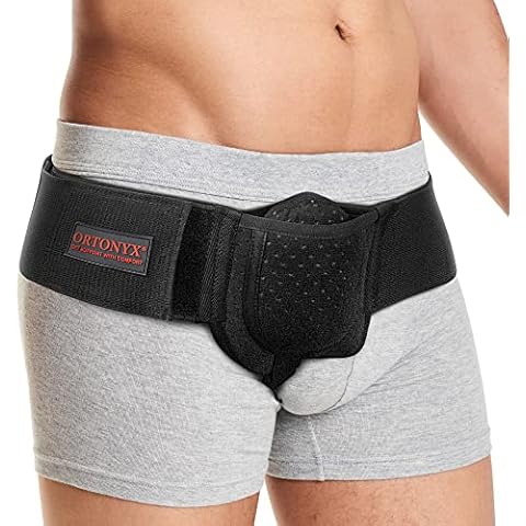 ORTONYX Inguinal Hernia Belt for Men and Women with Removable Compression Pad and Adjustable Waist Strap, Hernia Support Truss for Inguinal, Incisional Hernias, Left/Right Side - Black S/M Cover