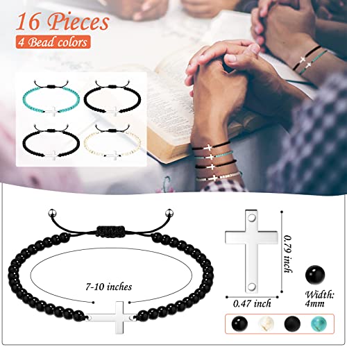 Fumete 16 Pcs Cross Bead Bracelet Bulk for Women Men 4mm Beaded Christian Bracelet Bible Verse Religious Jewelry for Church2