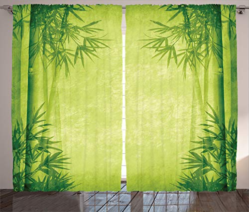 ABAKUHAUS Bambú Cortinas, Fengshui Chino, Sala de Estar Dormitorio Cortinas Ventana Set de Dos Paños, 280 x 260 cm, Verde