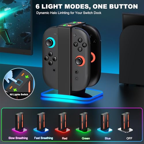 Image of Mocagen Controller Charger for Nintendo Switch 2, Magnetic 4 in 1 Joy-Con Holder, Dynamic Light, Fast 2H Charge Compatible with Switch 2 Joy Con Charger Station Accessories