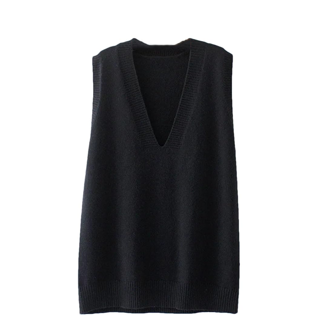 Vsadsau Femmes Grande Taille Pull Gilet Solide Col V Tricot Gilet Gilet Sans Manches Lâche Épais Gilet