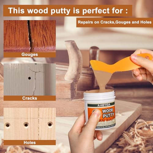 Natural Wood Filler Putty - Repair Wood Cracks & Holes on Furniture, Floors, Cabinets - Paintable, Stainable