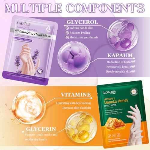 6 Paar Handmaske,Handpflege Handmasken Feuchtigkeitsspendende,Feuchtigkeitshandschuhe mit Honig Lavendel,Handschuhe Handpflege,Hand Mask für Trockenes Altern Rissige Hände
