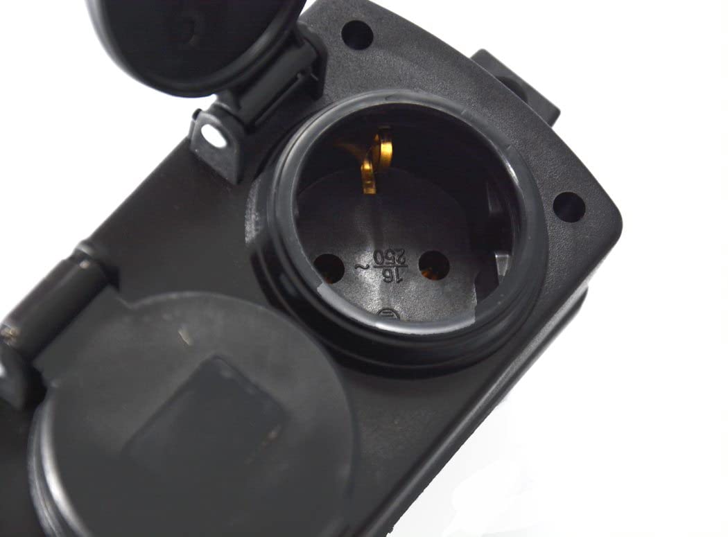 Hilark Verlängerungskabel - 3 Adern 2,5 mm2 - IP44 mit Schukostecker H05VV-F 3g2,5 mm2 (3x2,5) 230 V 4 Schuko steckdosen mit Schutzkappe Elektrokabel PVC (5m, schwarzem Schuko-Steckdosenblock)