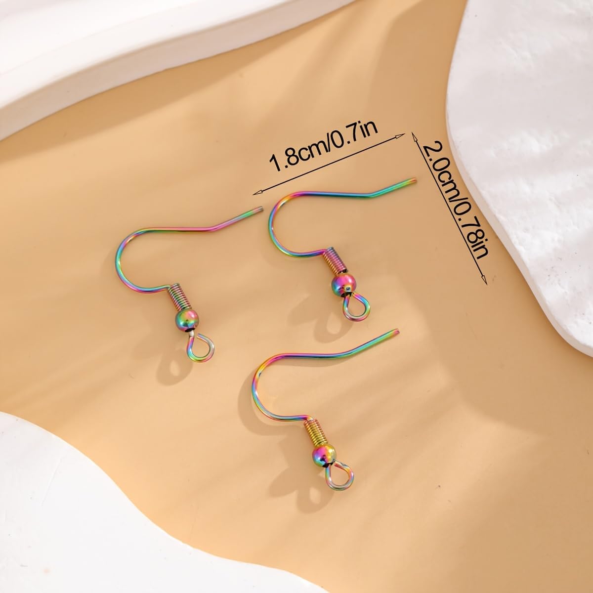 50PCS Rainbow Stainless Steel Earring Hooks, Fish Hook Ear Wires with Ball & Coil, Iridescent Earring Hooks for DIY Jewelry Making Supplies