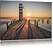 Produktbild Pixxprint Leuchtturm am Steg im Sonnenuntergang, Format: 80x60 auf Leinwand, riesige Bilder fertig gerahmt mit Keilrahmen, Kunstdruck auf Wandbild mit Rahmen