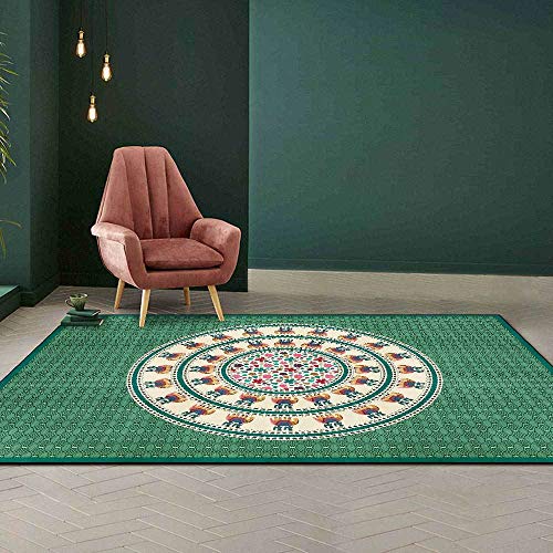 Tapis de chambre vert style ethnique lavable et antidérapant 120x180 - 2