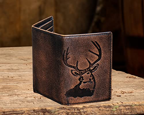 Dk86 Deer Trifold Wallets For Men Full Grain Leather With Hand Burnished Tri-Fold Wallet Rfid Blocking (Black And Brown) #TOP3