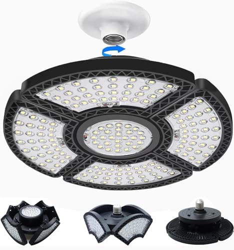 Batone ガレージライト 180W LEDシーリングライト ペンダン作業灯ガレージ led 5灯式 省エネ 6500K PSE認証済み 変形可能天井照明 カーポート ワークショップ 天井照明 照明 取付簡単 工事不要 角度調節可能 車庫 倉庫 納戸 工
