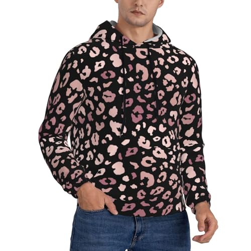 Hoodies For Men - Trendy Shiny Rose Gold Leopard Print Long Sleeve Casual Men'S Hoodies & Sweatshirts Pullover