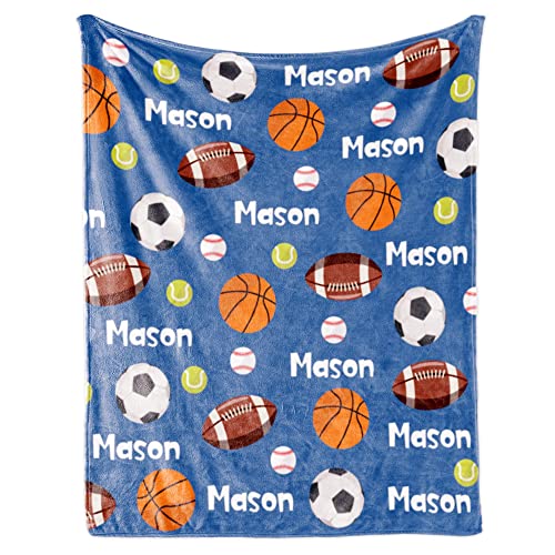 Image of Personalized Ball Blanket with Name for Boys Custom Name Blanket for Kids