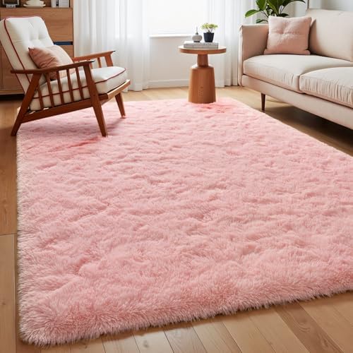 Amazon.com: Foxmas Pink Rugs for Bedroom Girls, 4x6 Feet Rug Fuzzy Pink ...