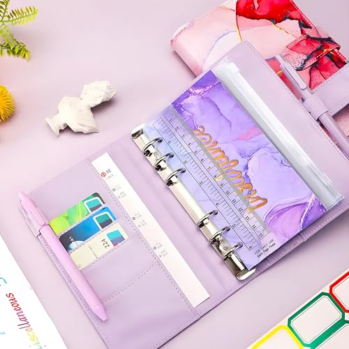 Retoo Budget Planner, Binder, Haushaltsbuch A6 Planner Geldumschläge, Sparchallenges Personalisierung Erweiterung Organizer mit Folien Zubehör Set Sparen mit Umschlagmethode Leder Mehrfar Finanzplaner