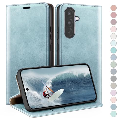 Coque Samsung Galaxy A36 HUOUH Étui Portefeuille en Cuir Bleu Clair avec RFID