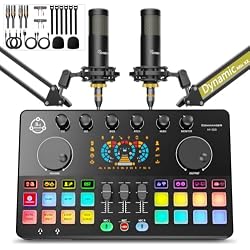 Podcast Equipment Bundle for 2, Audio Mixer with XLR Dynamic Microphone, Voice Change,RGB for Vocal Recording Podcasting,Streaming Singing TikTok, PC, Smartphone COMMANDER M100 3rd