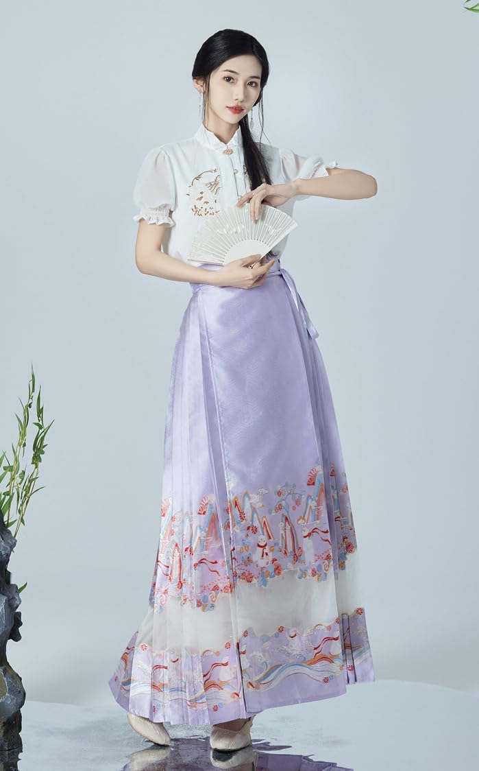 Summer Embroidery Short Sleeve Blouse Women Long Half-Body Skirt 2 Pcs Set