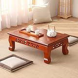LXRHLIKG Mesa de Centro Japonesa, Mesa Baja de Pino, con Tallado Calado y Estructura Integrada, para Sentarse en el Suelo(Orange,70x45x30cm/27x18x12in)